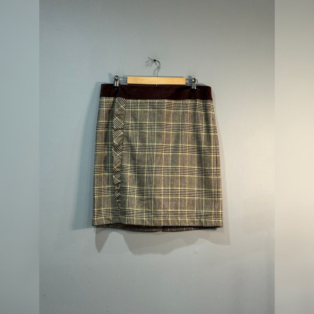 Brown J. McLaughlin Cashmere Ruffle Front Skirt Size 12 EUC